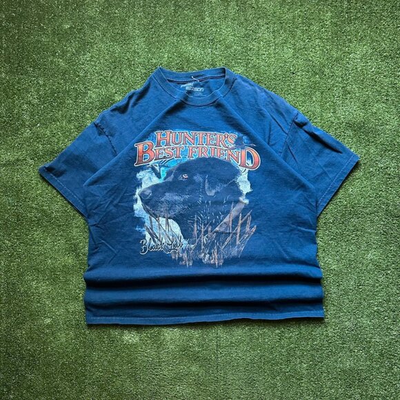 Vintage Black Lab Hunters Best Friend Dog Navy Graphic Tee - Picture 1 of 4